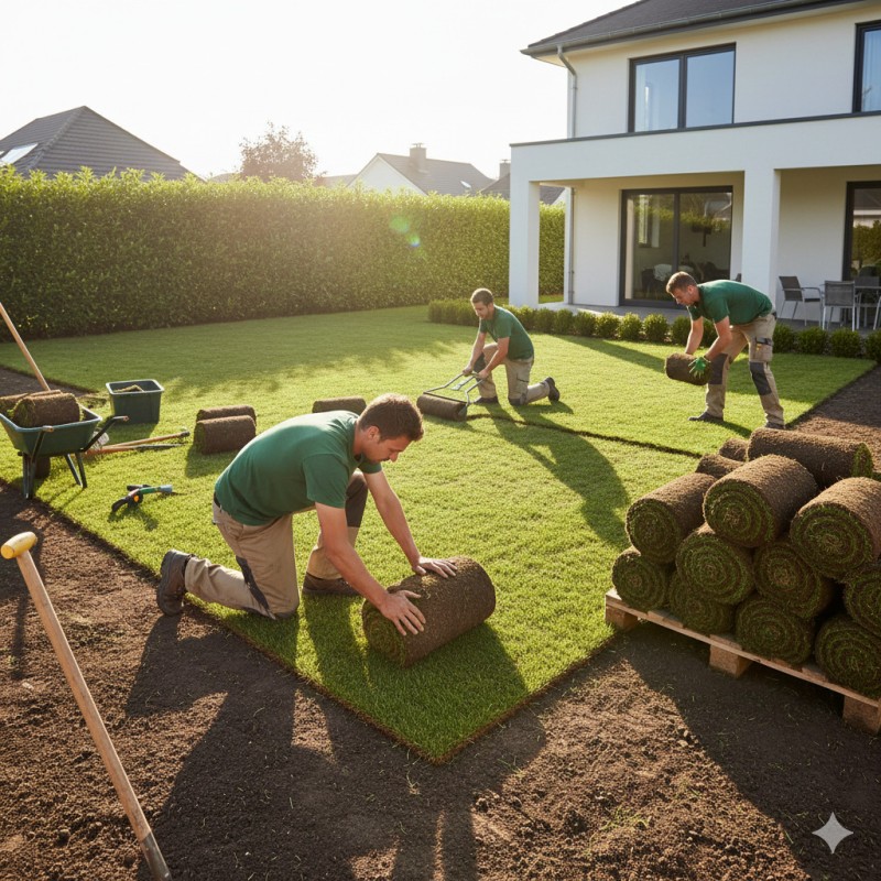 Réalisation d’un gazon en rouleau à Quincieux (Rhône) – Guide complet pour 300 m²