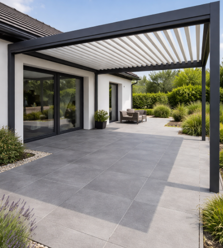 terrasse gres cérame gris